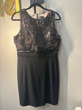 Nightway Black Lace Illusion Waist Sleeveless Sheath Dress Size 14P